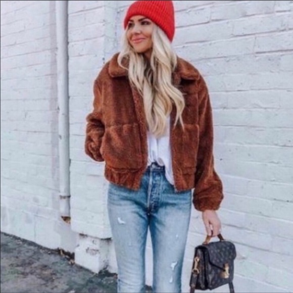 NEW WITH TAG THREAD & SUPPLY BROWN TEDDY SHERPA JACKET COAT LARGE - Picture 2 of 6